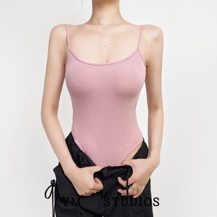 性感有胸垫吊带连体衣高弹露背bm欧美风打底舞蹈背心 美式 包邮