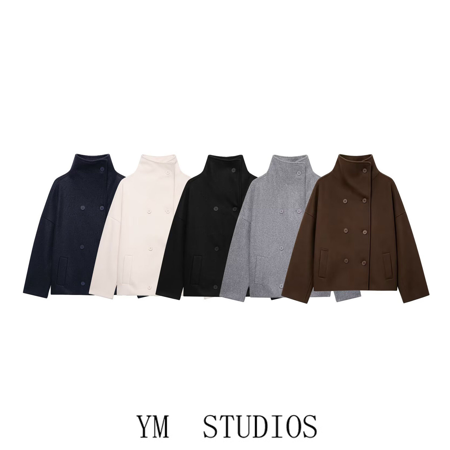 复古简约立领双排扣毛呢棒球服