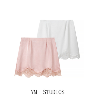 欧美女装   法式甜美下摆蕾丝拼接包臀半身裙性感辣妹优雅短裙子