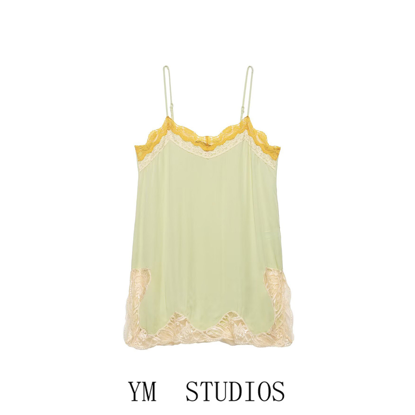 法式蕾丝拼接开叉吊带背心
