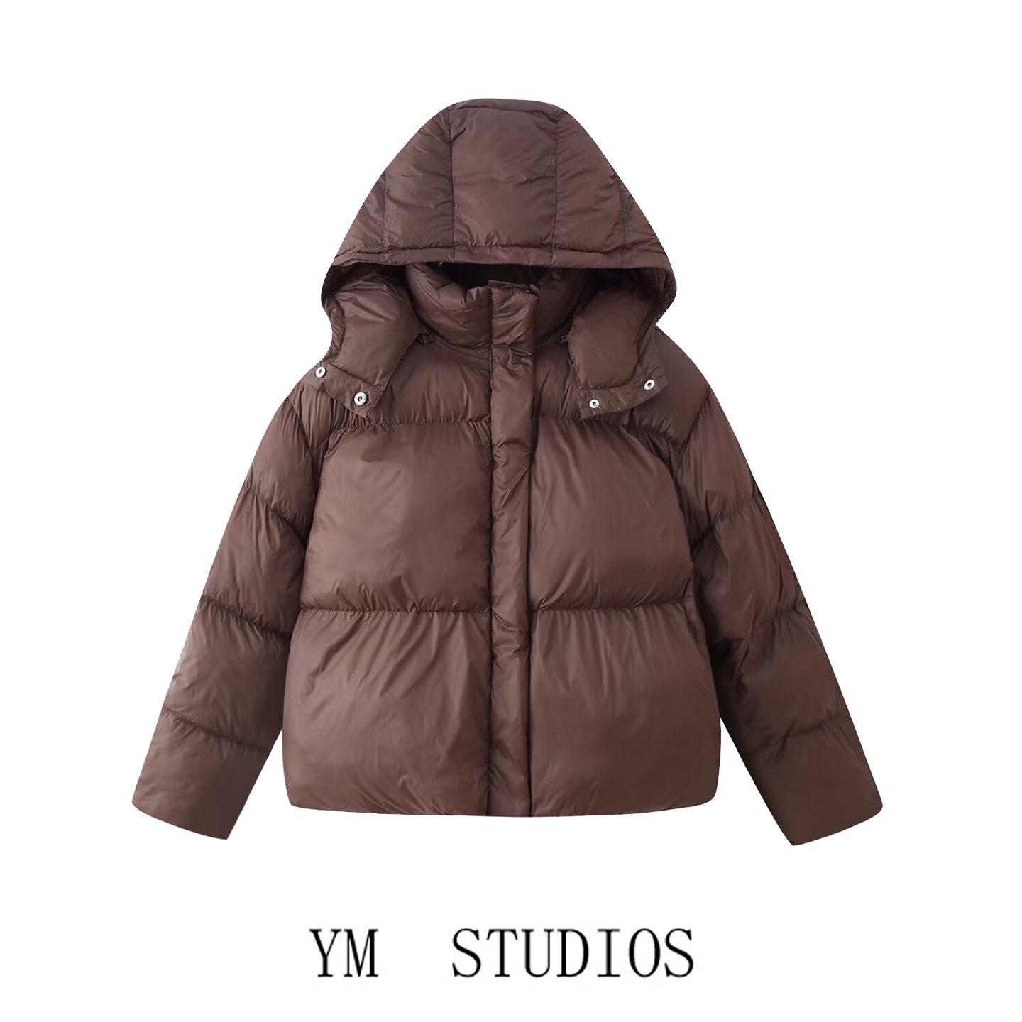 棕色连帽棉服女冬季直筒型