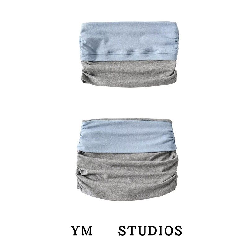 【包邮】度假风拼色抹胸背心外穿+高弹带安全裤包臀短裙子两件套