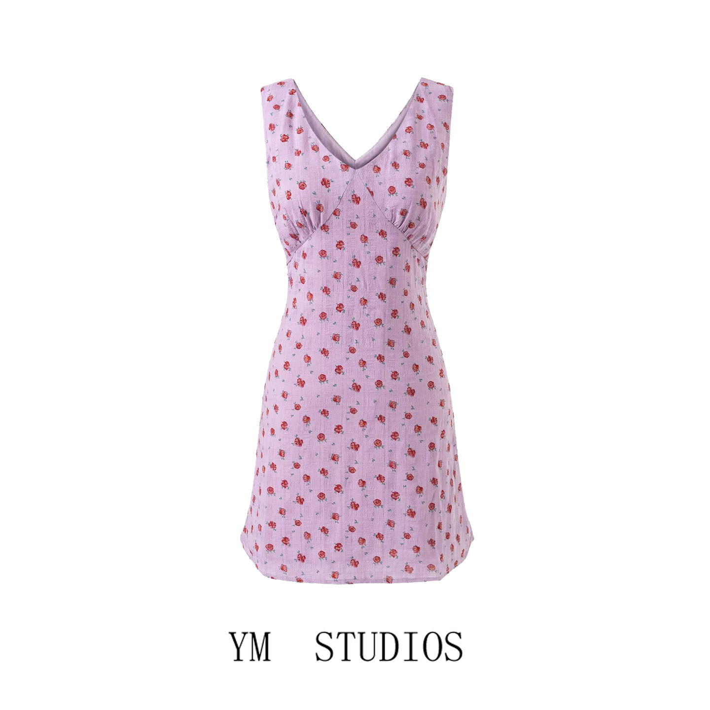 【包邮】韩系紫色碎花V领背心连衣裙女夏季系带收腰显瘦显白短裙