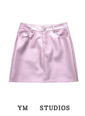千禧辣妹款金属系紫色PU皮半身裙纯欲高级感少女A字裙欧美风短裙