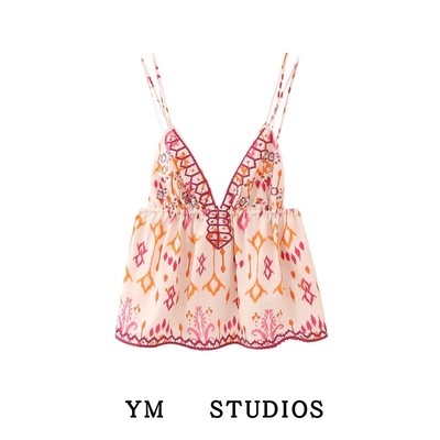 吊带无袖珠片装饰背心时尚