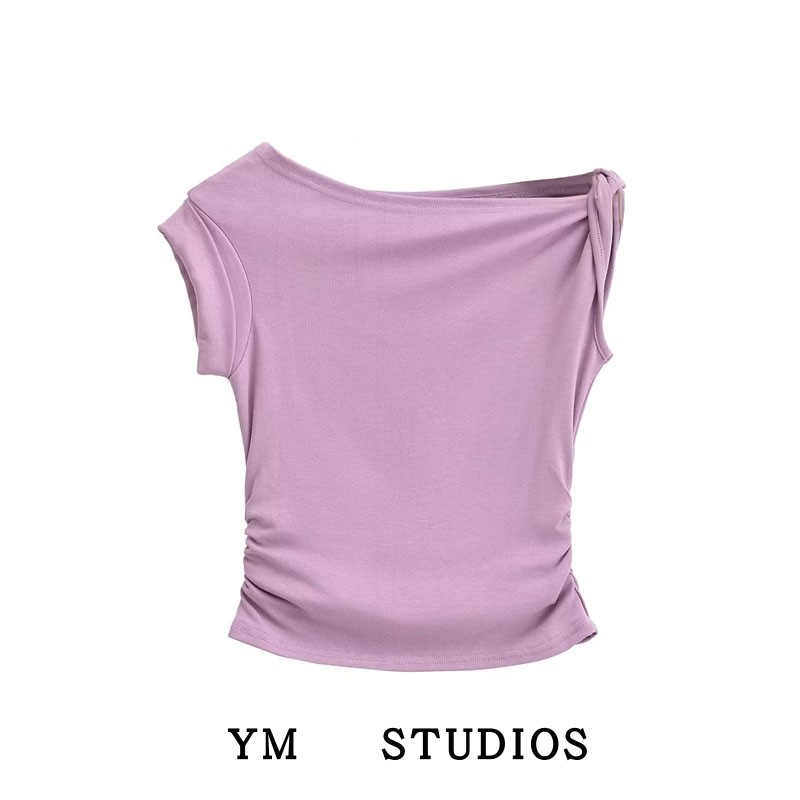 甜辣风不对称扭结斜肩上衣