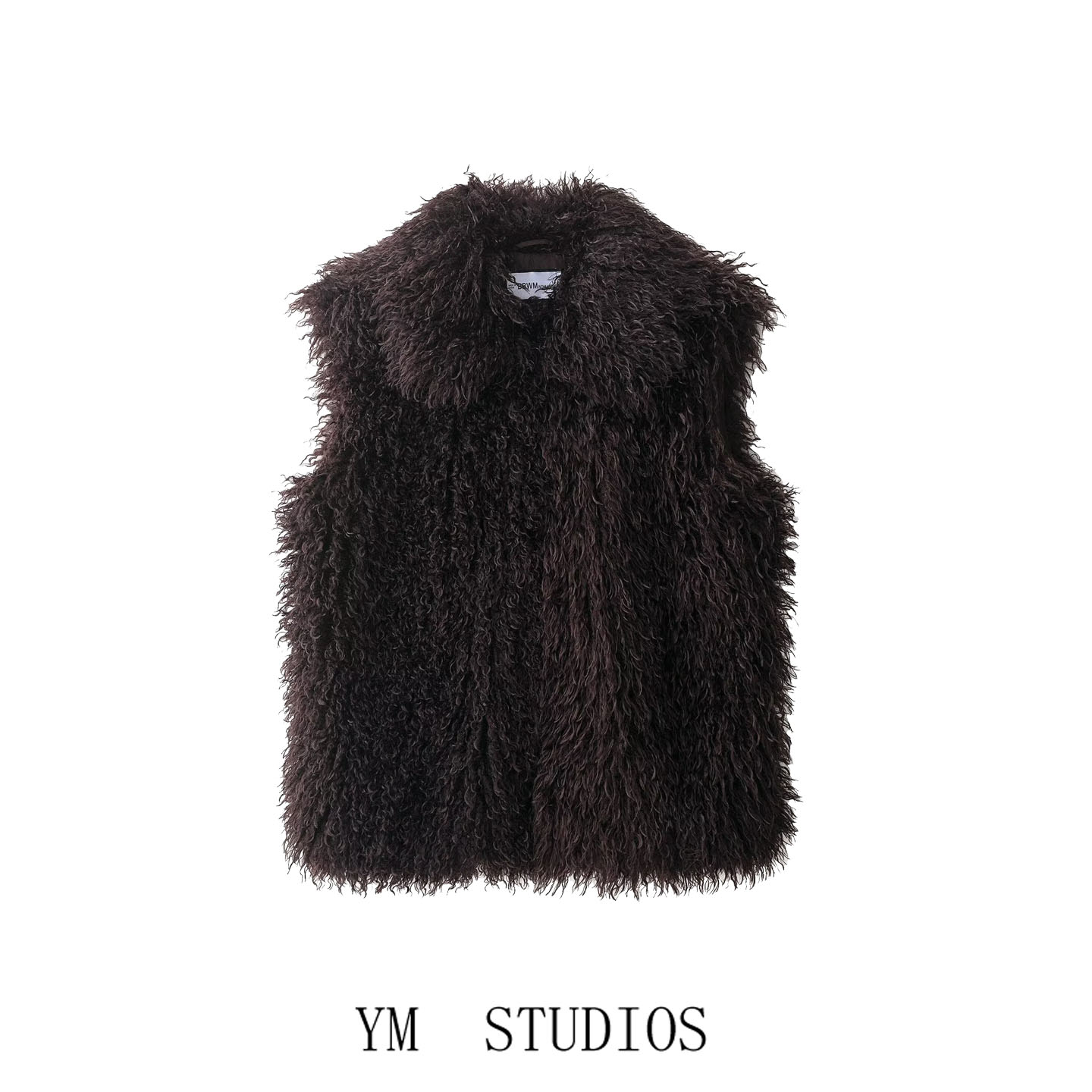 卷毛人造皮草效果马甲无袖