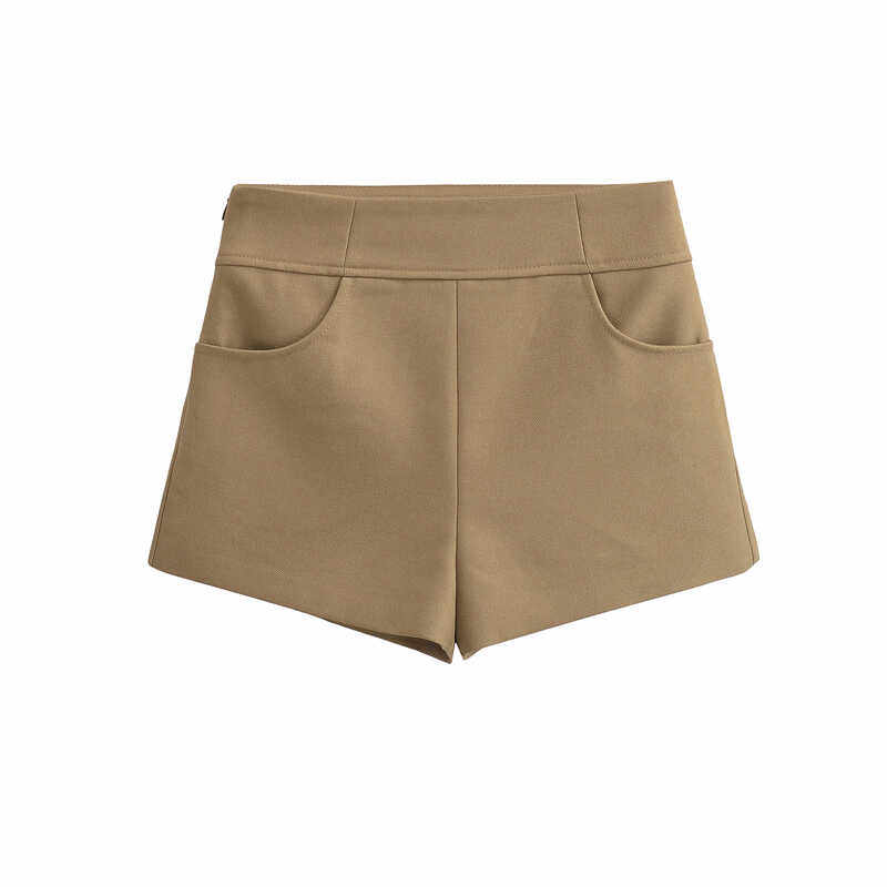 【包邮】美式复古纯色高腰短裤女四季百搭修身显瘦热裤打底显腿长