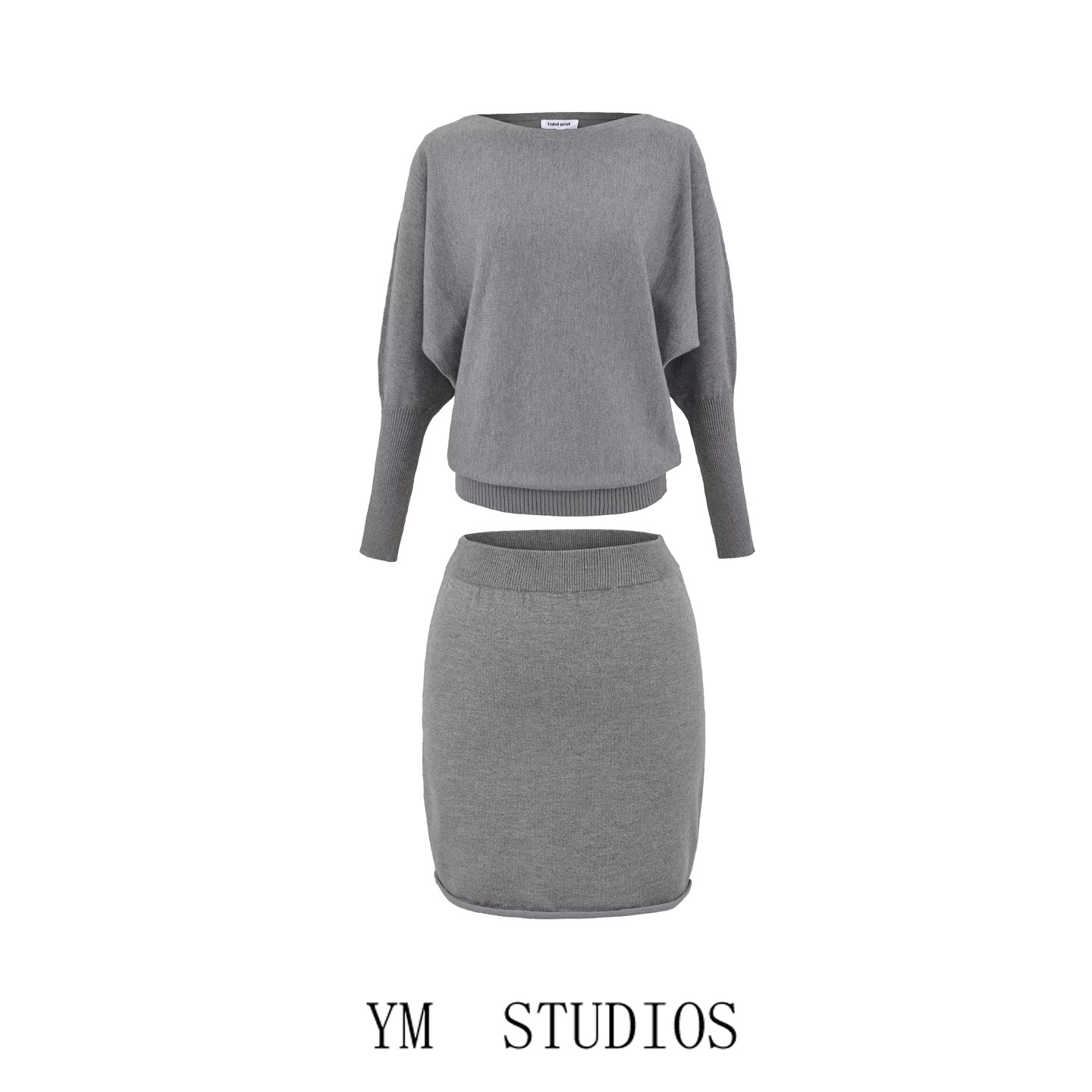 欧美女装   温婉露肩蝙蝠袖针织衫女毛衣2025秋季卷边包臀裙套装