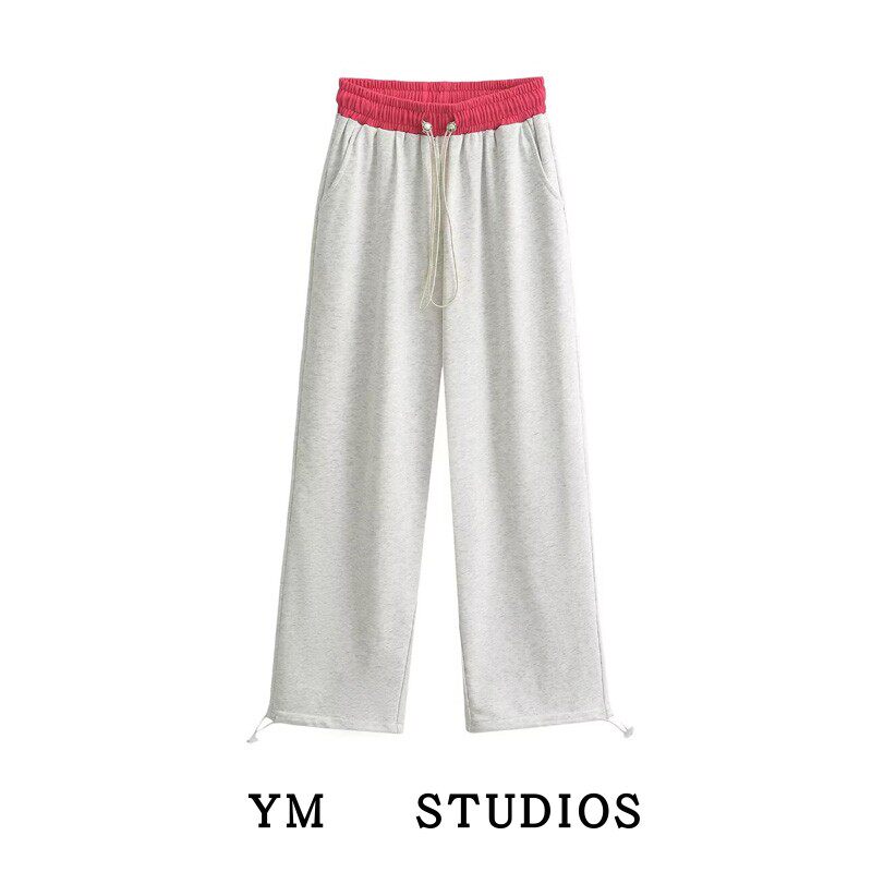 【包邮】2024春款腰头撞色拼接卫裤女校园学姐宽松百搭跑步运动裤