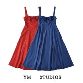 纯色系带高腰连衣裙背心中长款 澳洲小香风新品 无袖 防晒裙大摆长裙