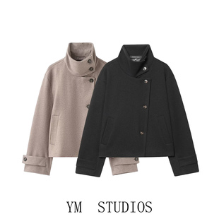 欧美女装   欧美风立领毛呢外套女2026春装洋气单排扣外套极简风