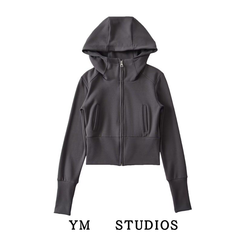 【包邮】复古辣妹风立领连帽短款卫衣春秋季小个子修身拉链外套潮