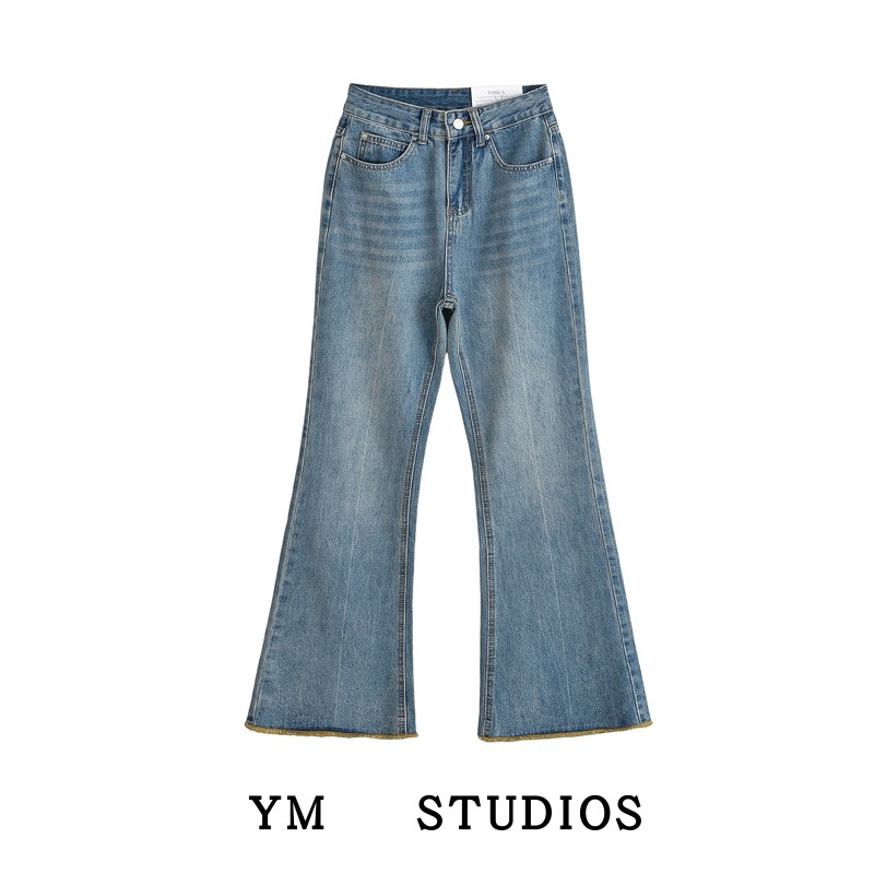 高腰毛边微辣牛仔裤女裤