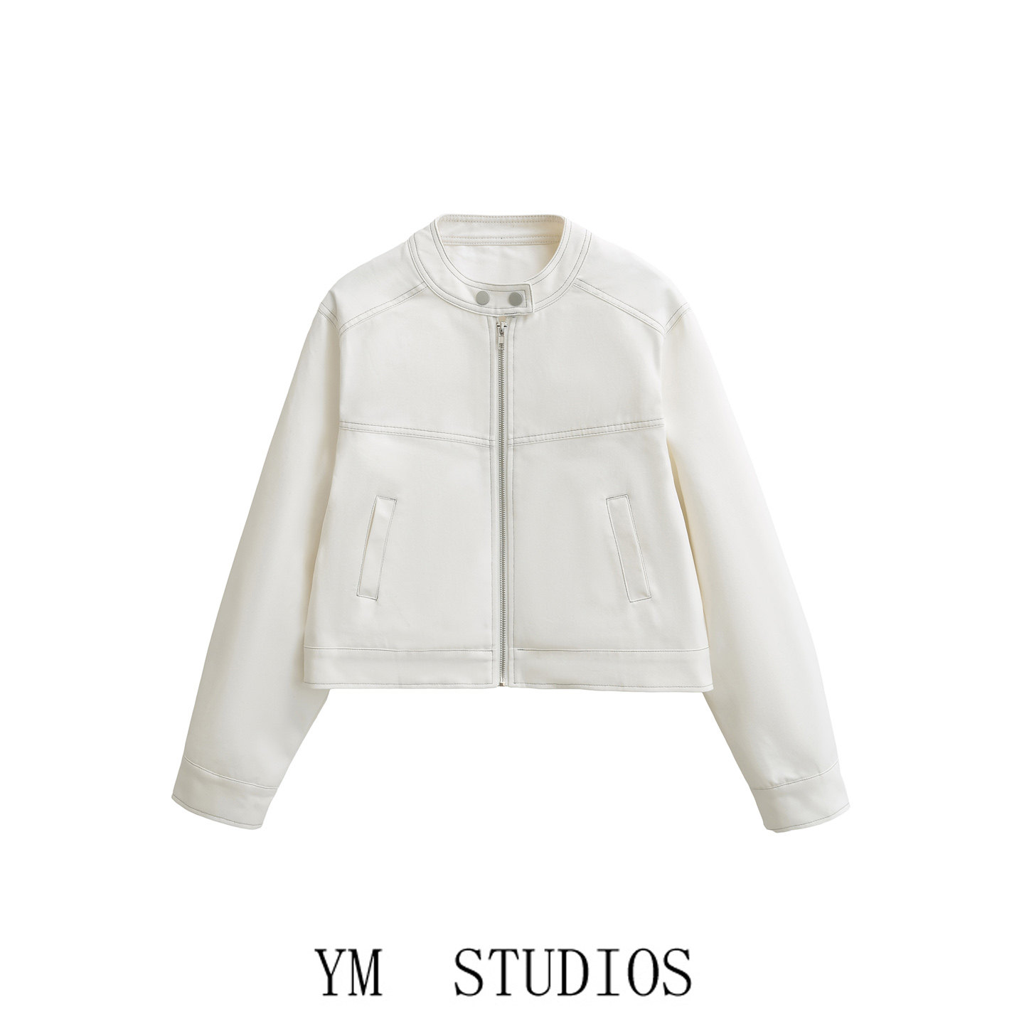 欧美女装   休闲风立领明线设计感短款外套2026春装拉链宽松夹克