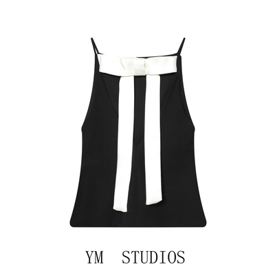 欧美甜酷黑白撞色蝴蝶结吊带背心