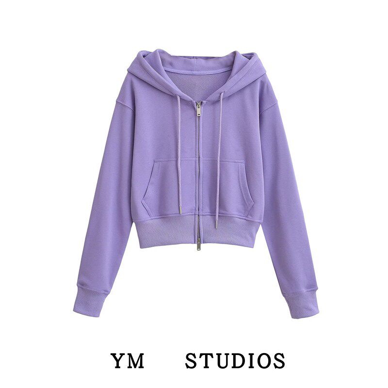 【包邮】高中生基础款紫色连帽拉链卫衣女2025早春休闲开衫小外套