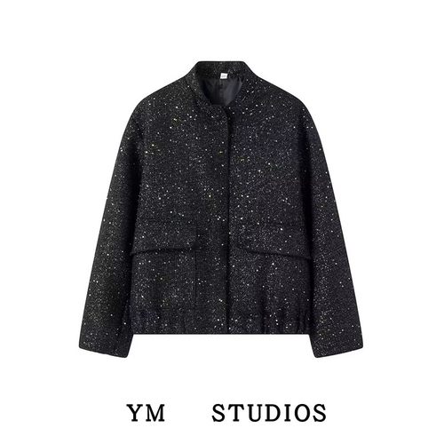 美式春款小立领廓形亮片外套