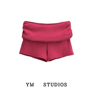 【包邮】美式高街螺纹翻腰褶皱短裤夏季设计感低腰外穿性感热裤女