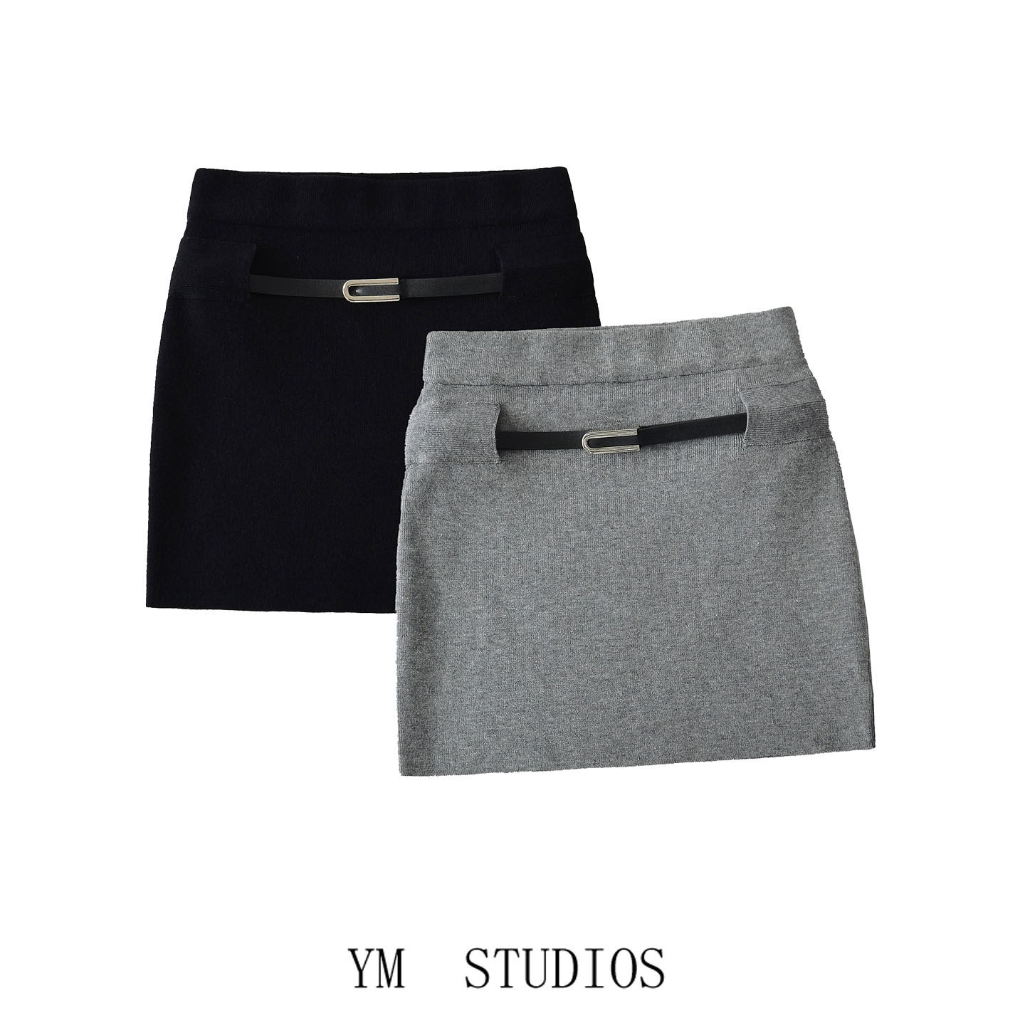 欧美女装   金秘书系列高腰针织半身裙职业气质配腰带性感包臀裙