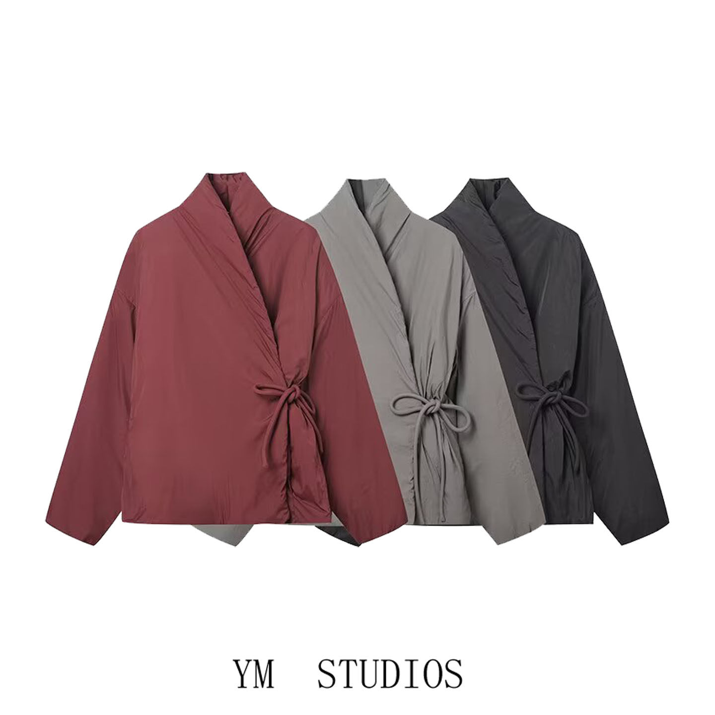 欧美女装   双襟裹身系带和服式立领棉服女2026冬季休闲棉袄外套