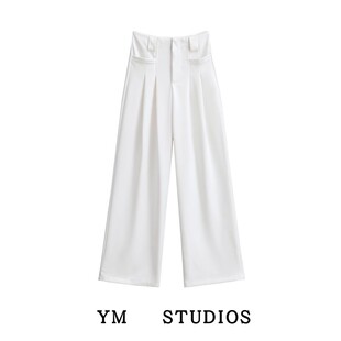 【包邮】轻熟风垂感高腰白色直筒西装裤美式高质感拽酷阔腿裤长裤