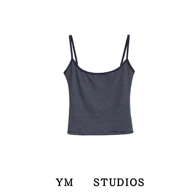 复古蓝色细条纹吊带背心
