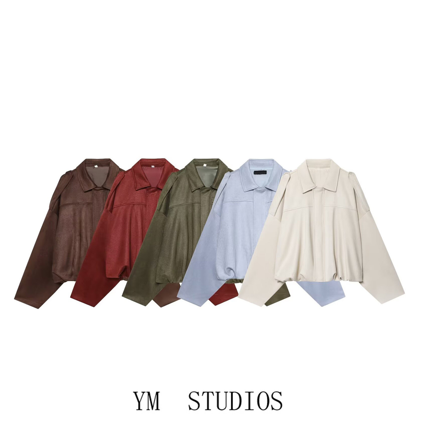 欧美女装   简约风翻领短款麂皮绒夹克女宽松版型休闲跑步外套潮