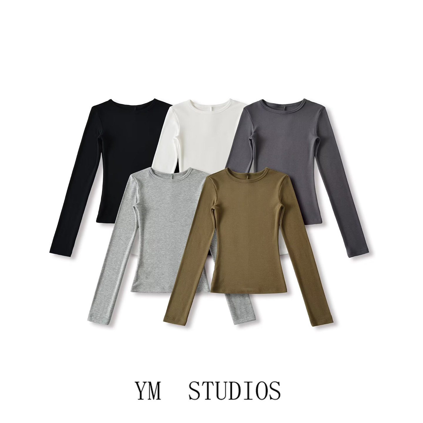 欧美女装   2025秋装基础款修身圆领长袖打底衫美式休闲小个子T恤