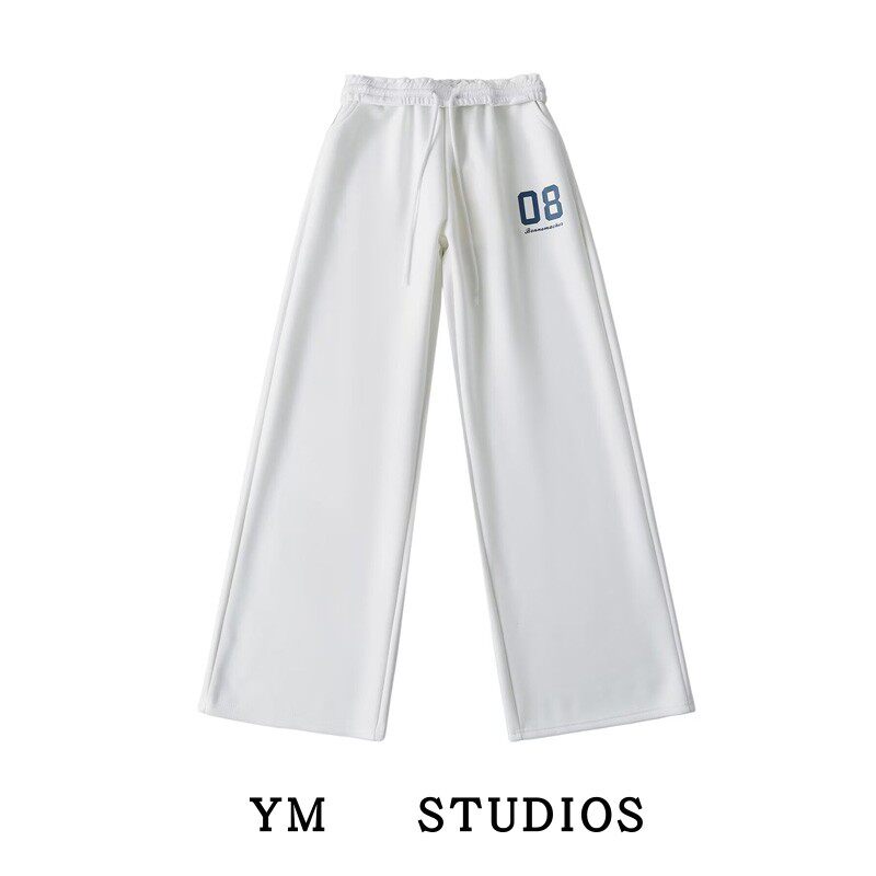 【包邮】美式复古翻腰字母印花宽松运动裤拽姐大长腿户外拖地卫裤