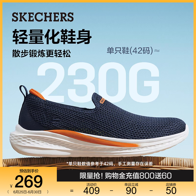 斯凯奇男鞋2025夏季新款运动休闲鞋一脚蹬软底健步鞋网面透气缓震