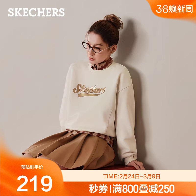 斯凯奇2026新年新款宽松女款百搭针织套头卫衣舒适时尚运动休闲服