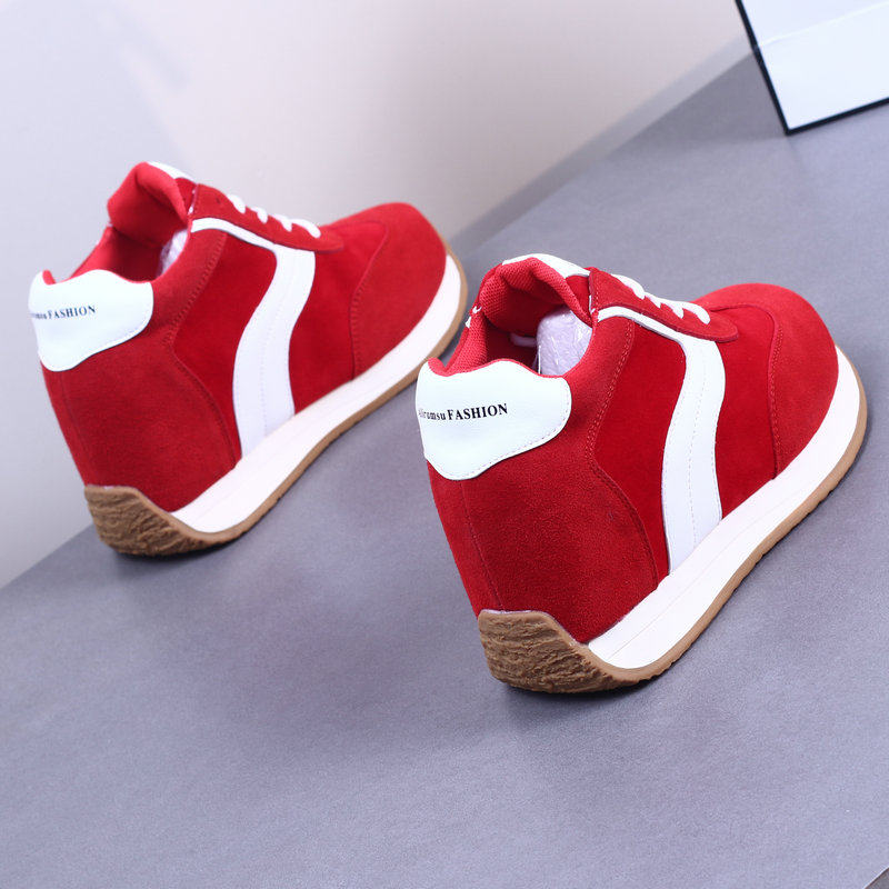 10CM内增高女鞋2025秋新款真皮厚底轻便百搭休闲运动鞋阿甘德训鞋