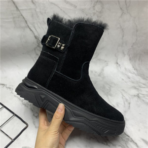 2022新款断码处理真皮女靴舒适雪地靴加绒加厚短靴磨砂皮厚底棉靴
