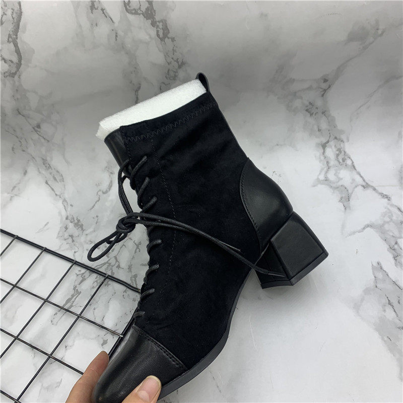 2021 SPRING AUTUMN BROKEN CODE HANDLING COMFORTABLE WOMENS BOOTS STRETCH BOOTS SUEDE BOOTS CASUAL VERSATILE SQUARE HEEL COTTON BOOTS WOMENS SHOES