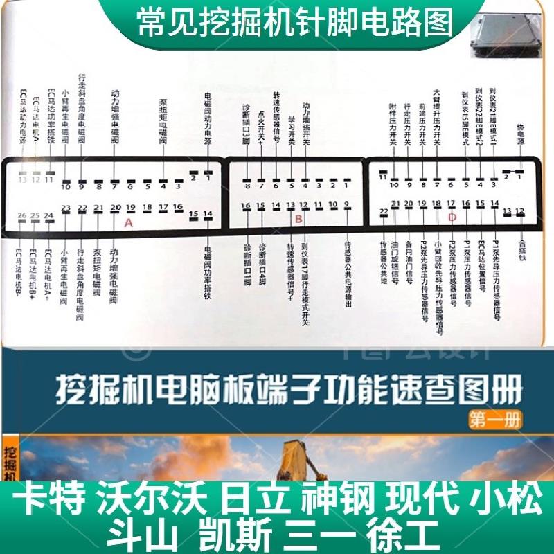 常见实用挖掘机发动机主机板针脚电路图液压图仪表维修资料大全