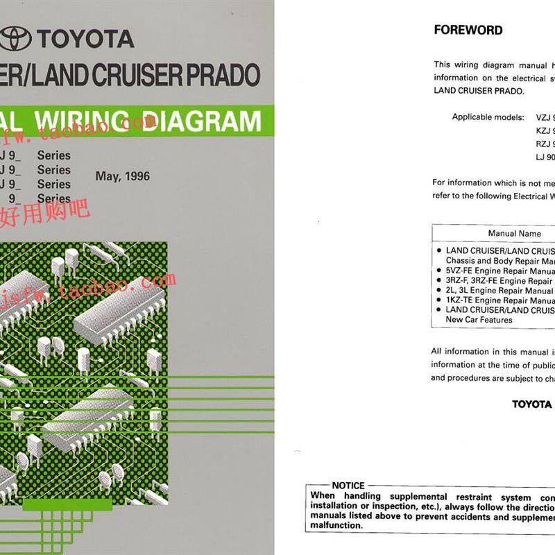 1996-2000年丰田LC95 维修手册电路图线路资料普拉多霸道正时资料