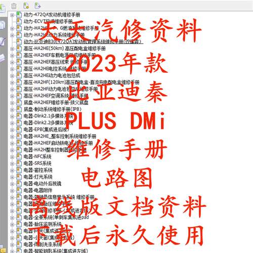 2023年比亚迪秦PLUS DMI维修手册电路图冠军版汽车线路图