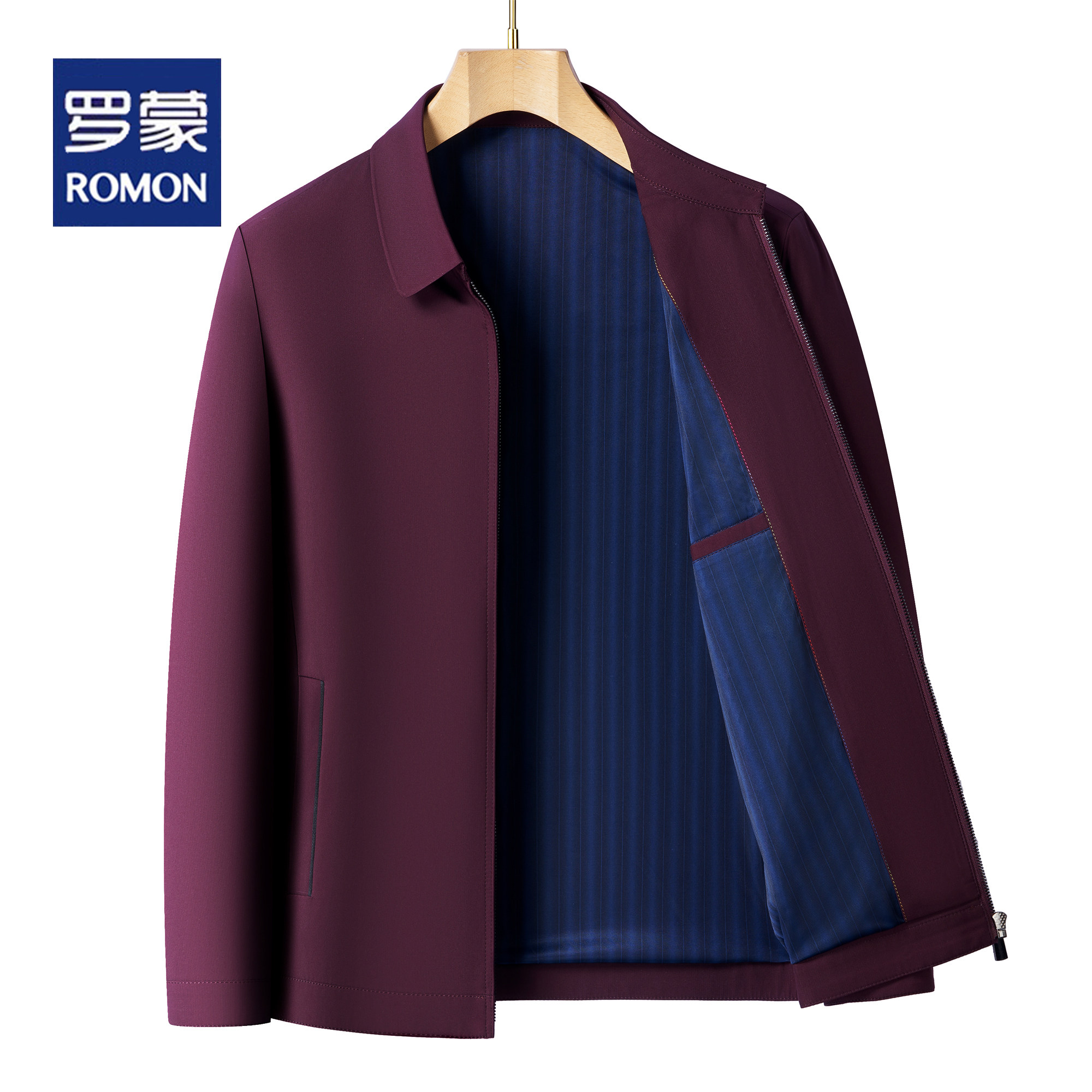 罗蒙夹克男士爸爸冬装中老年本命年红色春秋款翻商务行政外套