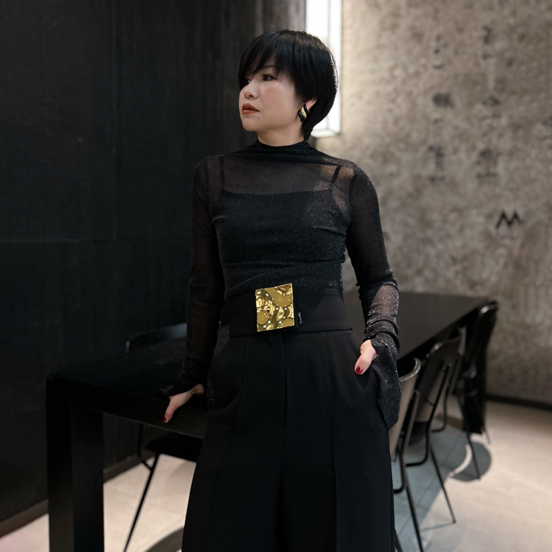 2025年春夏气质大金扣阔腿长裤直筒高腰显瘦裤子黑色修身百搭