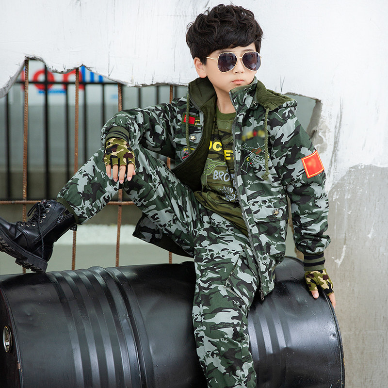 儿童迷彩服套装2024新款秋冬季男童特种兵军训服加厚加绒棉服冬装