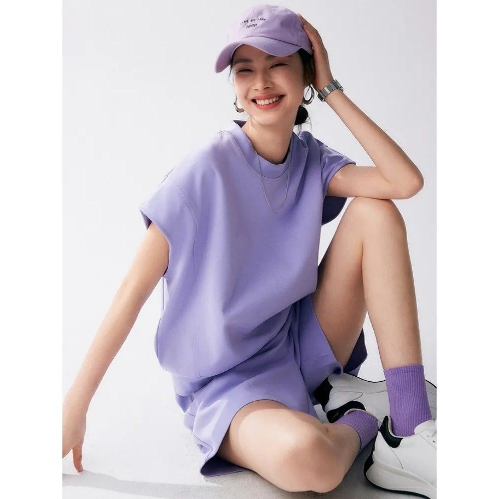 紫色宽松慵懒休闲宽松运动套装女