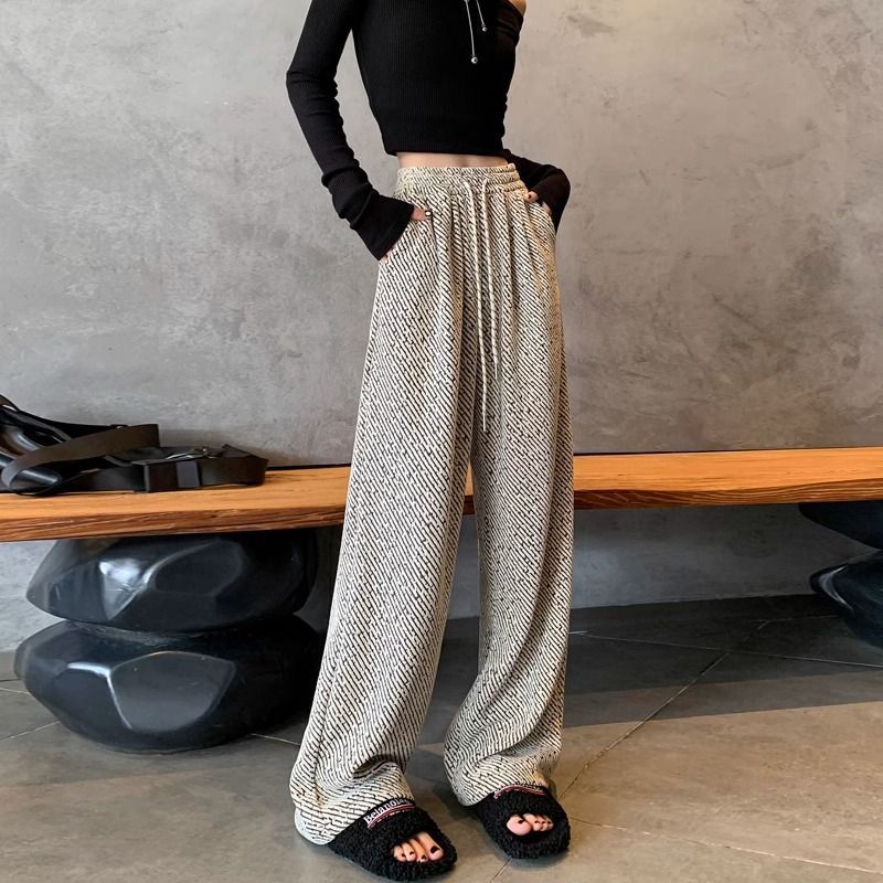 跨境亮丝阔腿裤女裤秋冬季2025新款雪尼尔慵懒宽松休闲保暖直筒裤