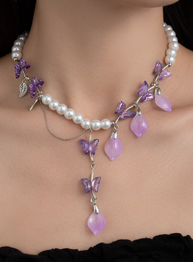 法式超仙甜美蝴蝶流苏高级感珍珠项饰轻奢仙气小众设计感百搭项链