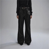 牛仔裤 2025春秋季 蛇迹原牛窄幅赤耳烧花宽松提花拼接微喇男士 垂感