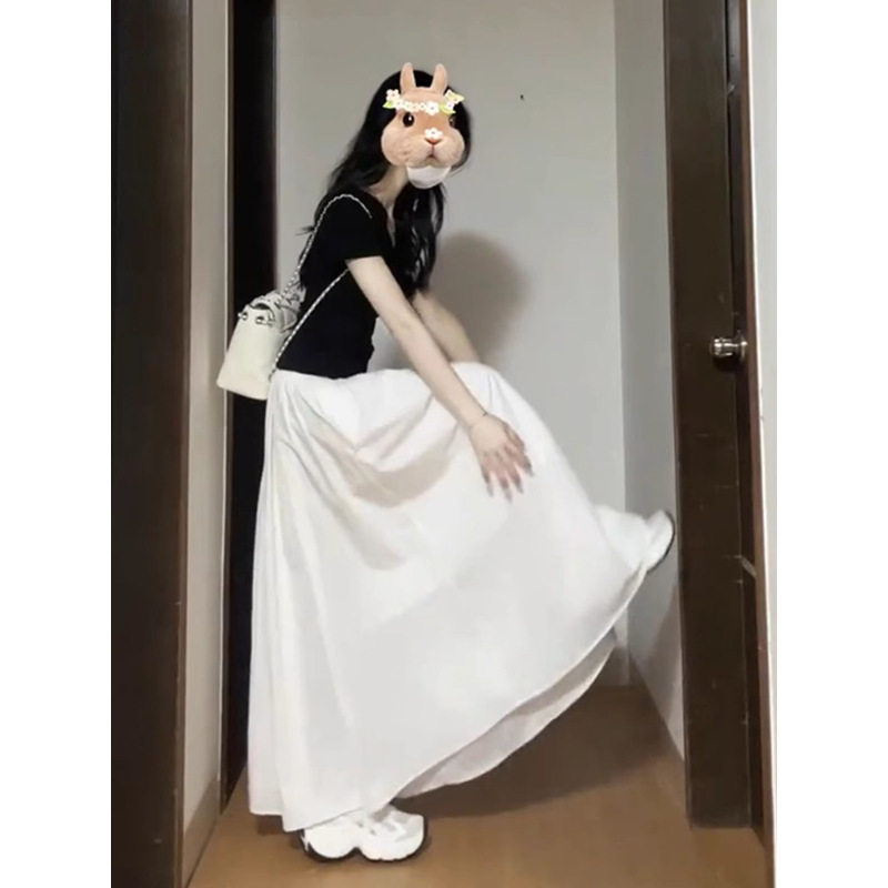 胖妹妹大码300斤白色半身裙女春夏季韩版高腰显瘦气质A字长裙伞裙