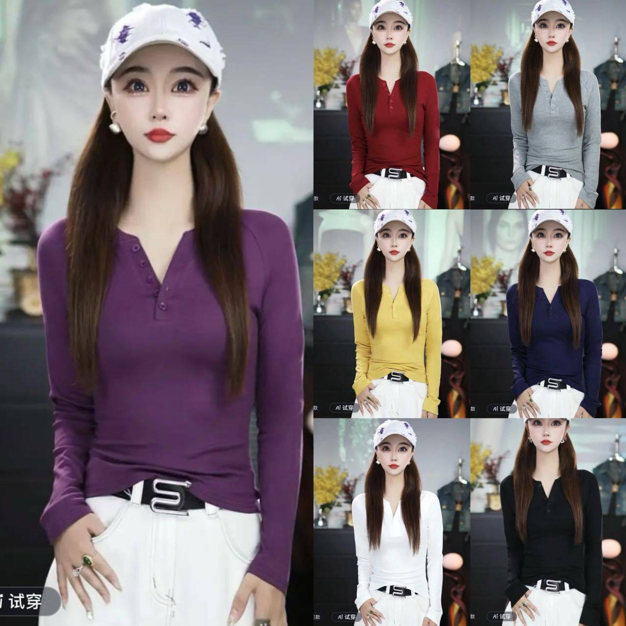 2025早秋小众设计V领纽扣打底衫女修身长袖辣妹显瘦正肩开衫上衣,女装/女士精品,T恤,淘宝优惠券,粉丝福利购,淘宝优惠卷