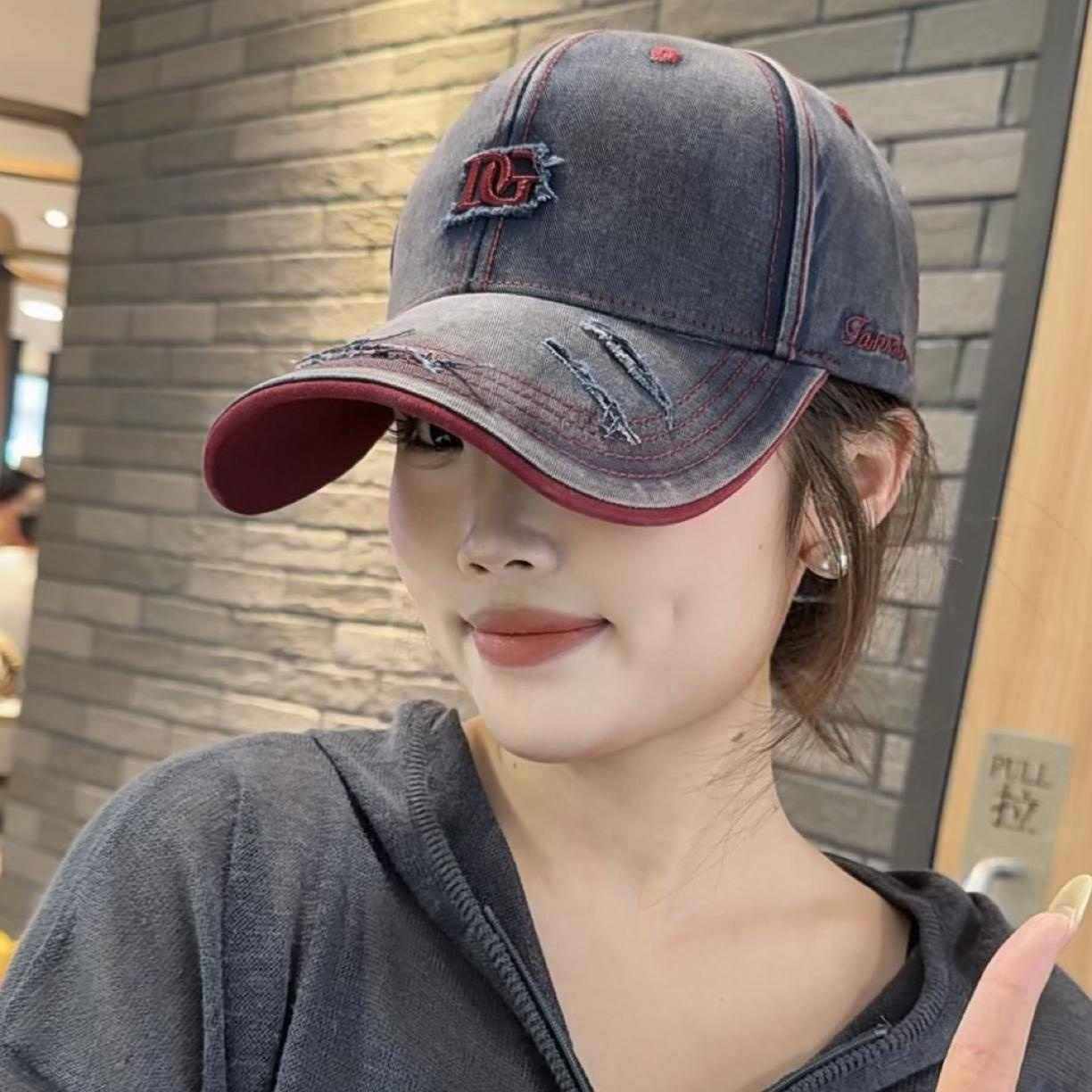 潮牌棒球帽男女新款韩版做旧大头围宽帽檐遮阳防晒鸭舌帽子显脸