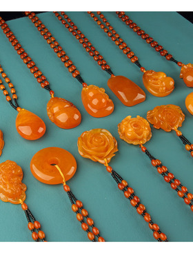 老蜜蜡毛衣链 10元模式 红色女款蜜蜡毛衣链 蜜蜡随形项链