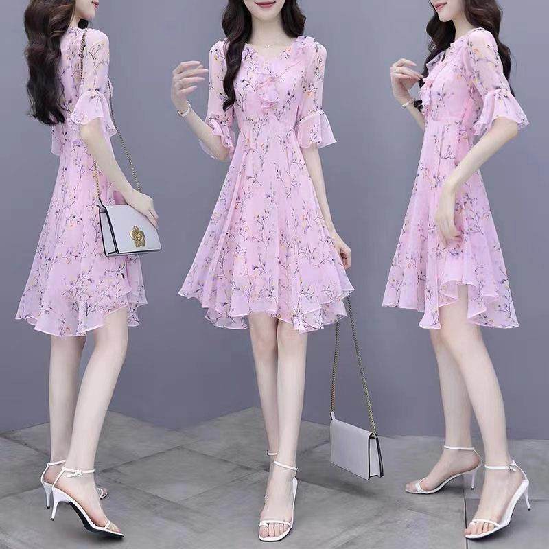 2025夏季新款时尚收腰显瘦喇叭袖碎花裙子女减龄中长款仿棉连衣裙,女装/女士精品,连衣裙,淘宝优惠券,粉丝福利购,淘宝优惠卷